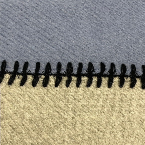 Elegant Gray and Blue Fringed OS Scarf or Wrap Wool Blend  28”wide x 70” Long - Picture 9 of 9